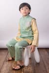 Buy_The Right Cut_Yellow Cotton Embroidery Little Lotus Mint Green Nehru Jacket And Kurta Set _Online_at_Aza_Fashions