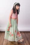 Buy_The Right Cut_Peach Organza Embroidery Lil Tropicana Top And Skirt Set _Online_at_Aza_Fashions