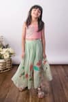 Buy_The Right Cut_Peach Organza Embroidery Lil Tropicana Top And Skirt Set _at_Aza_Fashions