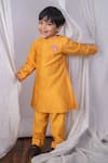 Buy_The Right Cut_Yellow Chanderi Embroidery Mustard Sunrise Lotus Kurta Set _at_Aza_Fashions