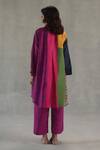 Shop_Roza_Purple Chanderi, Silk Collared Dune Colorblock Kurta And Pant Set _at_Aza_Fashions