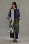 Buy_Roza_Blue Chanderi, Silk Round Neck Amour Printed Kurta And Pant Set _at_Aza_Fashions