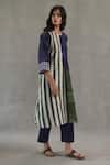 Roza_Blue Chanderi, Silk Round Neck Amour Printed Kurta And Pant Set _Online_at_Aza_Fashions