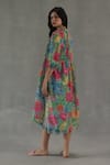 Shop_Roza_Pink Chanderi, Muslin Split V-neck Sienna Floral Print Dress _at_Aza_Fashions