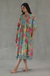 Buy_Roza_Pink Chanderi, Muslin Split V-neck Sienna Floral Print Dress _at_Aza_Fashions