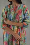 Shop_Roza_Pink Chanderi, Muslin Split V-neck Sienna Floral Print Dress _Online_at_Aza_Fashions