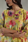 Shop_Roza_Yellow Chanderi Split V-neck Buttercup Floral Print Kurta And Pant Set _Online_at_Aza_Fashions