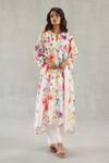 Roza_Ivory Chanderi Round Neck Buttercup Printed Kurta And Pant Set _Online_at_Aza_Fashions