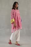 Roza_Pink Chanderi Split V-neck Candy Crush Printed Kurta _Online_at_Aza_Fashions