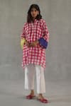 Buy_Roza_Pink Chanderi Split V-neck Candy Crush Printed Kurta _Online_at_Aza_Fashions
