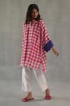Shop_Roza_Pink Chanderi Split V-neck Candy Crush Printed Kurta _Online_at_Aza_Fashions