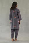 Shop_Roza_Gray Linen Embroidery Split V-neck Jardin Tunic With Pant _at_Aza_Fashions