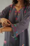 Buy_Roza_Gray Linen Embroidery Split V-neck Jardin Tunic With Pant _Online_at_Aza_Fashions