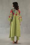 Shop_Roza_Green Linen Embroidery V-neck Lily Dew Kurta Set _at_Aza_Fashions
