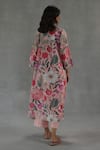Shop_Roza_Pink Linen V-neck Roseate Printed Kurta And Pant Set _at_Aza_Fashions