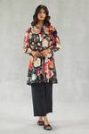Buy_Roza_Black Linen Round Neck Rose Dusk Print Kurta And Pant Set _at_Aza_Fashions