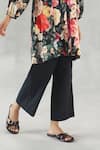 Shop_Roza_Black Linen Round Neck Rose Dusk Print Kurta And Pant Set _Online_at_Aza_Fashions