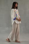 Roza_Ivory Linen Embroidery Round Neck Secret Garden Top _Online_at_Aza_Fashions