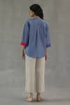 Shop_Roza_Blue Linen Embroidery Collared Secret Garden Top _at_Aza_Fashions
