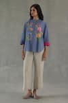Shop_Roza_Blue Linen Embroidery Collared Secret Garden Top _Online_at_Aza_Fashions