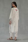 Shop_Roza_Ivory Linen Embroidery Split V-neck Meadow Song Phiran Set _at_Aza_Fashions