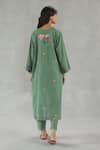 Shop_Roza_Olive Green Linen Embroidery V-neck Meadow Song Phiran Set _at_Aza_Fashions