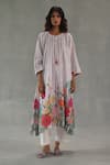 Buy_Roza_Pink Linen Embroidery Round Neck Wildflower Printed Kurta Set _at_Aza_Fashions