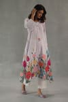 Buy_Roza_Pink Linen Embroidery Round Neck Wildflower Printed Kurta Set _Online_at_Aza_Fashions