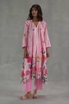 Buy_Roza_Pink Linen Embroidery V-neck Willow Printed Kurta Pant Set _at_Aza_Fashions