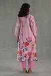 Shop_Roza_Pink Linen Embroidery V-neck Willow Printed Kurta Pant Set _at_Aza_Fashions
