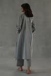 Shop_Roza_Gray Linen Embroidery Split V-neck Mirage Straight Kurta Set _at_Aza_Fashions