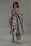 Buy_Roza_Gray Linen Embroidery Split V-neck Mirage Straight Kurta Set _Online_at_Aza_Fashions