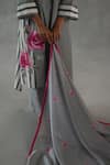 Shop_Roza_Gray Linen Embroidery Split V-neck Mirage Straight Kurta Set _Online_at_Aza_Fashions