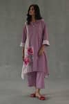 Buy_Roza_Pink Linen Embroidery Round Neck Mirage Straight Kurta Set _at_Aza_Fashions