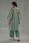 Shop_Roza_Green Linen Embroidery Round Neck Carolina Stripe Print Kurta And Pant Set _at_Aza_Fashions