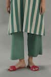 Buy_Roza_Green Linen Embroidery Round Neck Carolina Stripe Print Kurta And Pant Set _Online_at_Aza_Fashions
