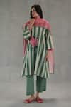 Shop_Roza_Green Linen Embroidery Round Neck Carolina Stripe Print Kurta And Pant Set 