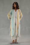 Buy_Roza_Ivory Linen Embroidery V-neck Dahlia Floral Print Kurta And Pant Set _at_Aza_Fashions