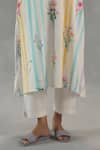 Roza_Ivory Linen Embroidery V-neck Dahlia Floral Print Kurta And Pant Set _at_Aza_Fashions