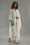 Buy_Roza_Ivory Linen Embroidery V-neck Dahlia Floral Print Kurta And Pant Set 