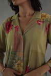 Buy_Roza_Green Linen Embroidery Split V-neck Luna Floral Print Kurta And Pant Set 