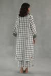 Shop_Roza_Gray Linen Embroidery Split V-neck Florentine Checkered Print Kurta And Pant Set _at_Aza_Fashions