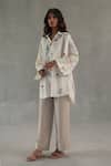 Buy_Roza_Ivory Linen Embroidery Collared Bianca Printed Shirt _at_Aza_Fashions