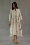 Buy_Roza_Ivory Linen Embroidery Round Neck Bianca Printed Asymmetric Dress _at_Aza_Fashions