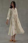 Shop_Roza_Ivory Linen Embroidery Round Neck Bianca Printed Asymmetric Dress _Online_at_Aza_Fashions