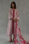 Buy_Roza_Pink Linen, Chanderi Round Neck Tuberose Printed Kurta Set _Online_at_Aza_Fashions