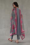 Shop_Roza_Gray Linen, Chanderi Round Neck Tuberose Straight Kurta Set _at_Aza_Fashions