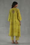 Shop_Roza_Yellow Linen Embroidery V-neck Viola Floral Print Kurta And Pant Set _at_Aza_Fashions