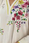 Roza_Ivory Linen Embroidery Split V-neck Viola Printed Kurta And Pant Set _Online_at_Aza_Fashions