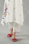 Buy_Roza_Ivory Linen Embroidery Split V-neck Viola Printed Kurta And Pant Set _Online_at_Aza_Fashions